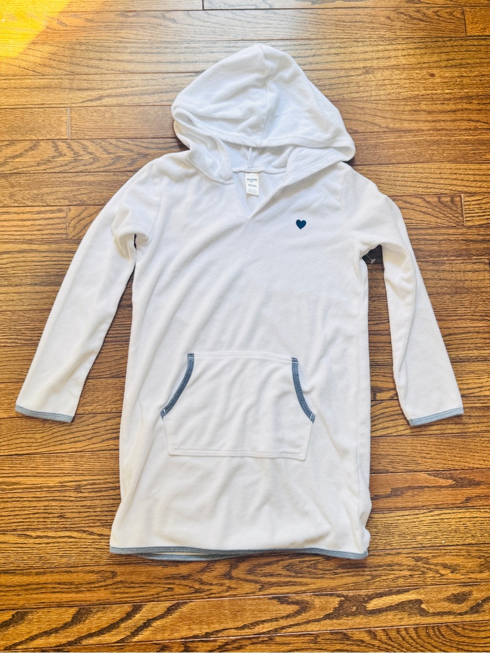 OshKosh B'gosh White Hooded Coverup with Navy Heart